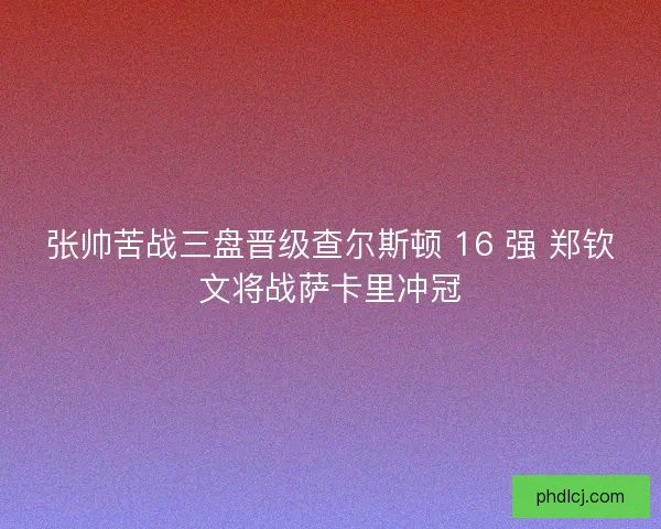 张帅苦战三盘晋级查尔斯顿 16 强 郑钦文将战萨卡里冲冠